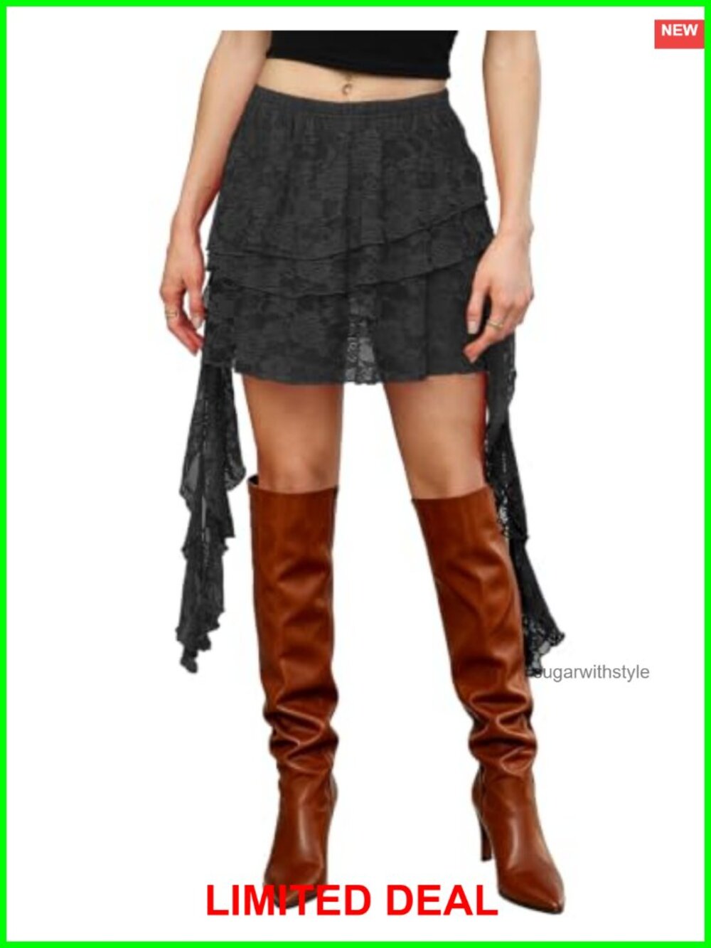 Lace Ruffle Mini Skort Asymmetrical Tiered Skirt Y2K Party